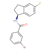 Chemical structure of 3-bromo-N-[(1S)-5-fluoro-2,3-dihydro-1H-inden-1-yl]benzamide - CSSB01136388297
