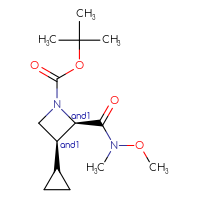 Chemical structure of rac-tert-butyl (2R,3S)-3-cyclopropyl-2-[methoxy(methyl)carbamoyl]azetidine-1-carboxylate - CSSB21291563945