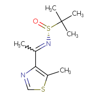 Chemical structure of (R)-2-methyl-N-[1-(5-methyl-1,3-thiazol-4-yl)ethylidene]propane-2-sulfinamide - CSSB20822707114