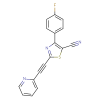 Chemical structure of 4-(4-fluorophenyl)-2-[2-(pyridin-2-yl)ethynyl]-1,3-thiazole-5-carbonitrile - CSSB21531608988