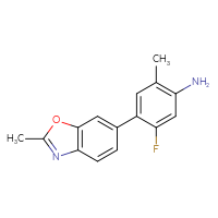 Chemical structure of 5-fluoro-2-methyl-4-(2-methyl-1,3-benzoxazol-6-yl)aniline - CSSB06586883254