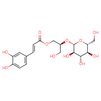 Chemical structure of (2S)-3-hydroxy-2-{[(2R,3R,4S,5S,6R)-3,4,5-trihydroxy-6-(hydroxymethyl)oxan-2-yl]oxy}propyl (2E)-3-(3,4-dihydroxyphenyl)prop-2-enoate - CSSB14823689388