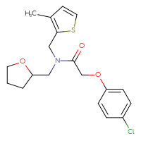 Chemical structure of 2-(4-chlorophenoxy)-N-[(3-methylthiophen-2-yl)methyl]-N-[(oxolan-2-yl)methyl]acetamide - CSSB00027511739