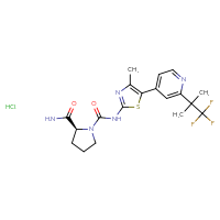 Chemical structure of (2S)-N1-{4-methyl-5-[2-(1,1,1-trifluoro-2-methylpropan-2-yl)pyridin-4-yl]-1,3-thiazol-2-yl}pyrrolidine-1,2-dicarboxamide hydrochloride - CSSB00161108289