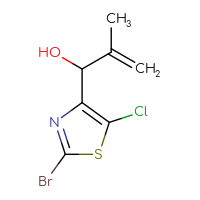 Chemical structure of 1-(2-bromo-5-chloro-1,3-thiazol-4-yl)-2-methylprop-2-en-1-ol - CSSB21246422253