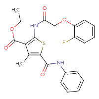 Chemical structure of ethyl 2-[2-(2-fluorophenoxy)acetamido]-4-methyl-5-(phenylcarbamoyl)thiophene-3-carboxylate - CSSB00046266729