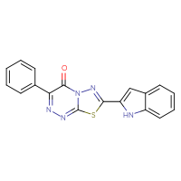 Chemical structure of 7-(1H-indol-2-yl)-3-phenyl-4H-[1,3,4]thiadiazolo[2,3-c][1,2,4]triazin-4-one - CSSB00132898979