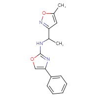 Chemical structure of N-[1-(5-methyl-1,2-oxazol-3-yl)ethyl]-4-phenyl-1,3-oxazol-2-amine - CSSB15179654965