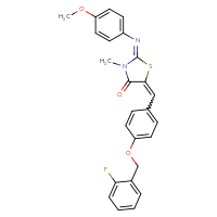 Chemical structure of (2E)-5-({4-[(2-fluorophenyl)methoxy]phenyl}methylidene)-2-[(4-methoxyphenyl)imino]-3-methyl-1,3-thiazolidin-4-one - CSSB20620699124