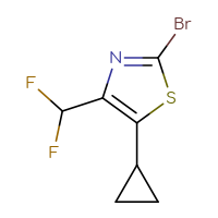 Chemical structure of 2-bromo-5-cyclopropyl-4-(difluoromethyl)-1,3-thiazole - CSSB07093788390
