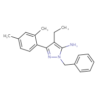 Chemical structure of 1-benzyl-3-(2,4-dimethylphenyl)-4-ethyl-1H-pyrazol-5-amine - CSSB00010201515