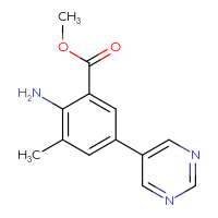 Chemical structure of methyl 2-amino-3-methyl-5-(pyrimidin-5-yl)benzoate - CSSB06583821889