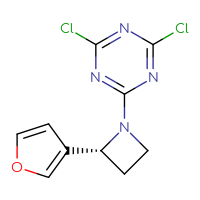 Chemical structure of 2,4-dichloro-6-[(2R)-2-(furan-3-yl)azetidin-1-yl]-1,3,5-triazine - CSSB20900944620