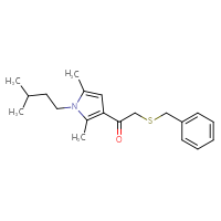 Chemical structure of 2-(benzylsulfanyl)-1-[2,5-dimethyl-1-(3-methylbutyl)-1H-pyrrol-3-yl]ethan-1-one - CSSB21332076671