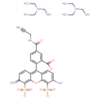 Chemical structure of bis(triethylazanium) 2-(6-amino-3-iminiumyl-4,5-disulfonato-3H-xanthen-9-yl)-5-[(prop-2-yn-1-yl)carbamoyl]benzoate - CSSB21243167300
