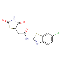 Chemical structure of N-(6-chloro-1,3-benzothiazol-2-yl)-2-(2,4-dioxo-1,3-thiazolidin-5-yl)acetamide - CSSB06652316406