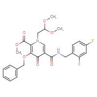 Chemical structure of methyl 3-(benzyloxy)-5-{[(2,4-difluorophenyl)methyl]carbamoyl}-1-(2,2-dimethoxyethyl)-4-oxo-1,4-dihydropyridine-2-carboxylate - CSSB00134617971
