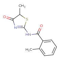 Chemical structure of 2-methyl-N-(5-methyl-4-oxo-4,5-dihydro-1,3-thiazol-2-yl)benzamide - CSSB00102626032