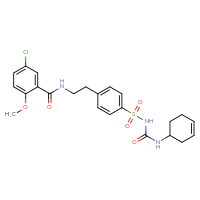 Chemical structure of 5-chloro-N-{2-[4-({[(cyclohex-3-en-1-yl)carbamoyl]amino}sulfonyl)phenyl]ethyl}-2-methoxybenzamide - CSSB06256033973