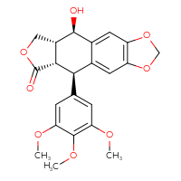 Chemical structure of (10R,11S,15R,16R)-16-hydroxy-10-(3,4,5-trimethoxyphenyl)-4,6,13-trioxatetracyclo[7.7.0.0³,⁷.0¹¹,¹⁵]hexadeca-1,3(7),8-trien-12-one - CSSB00020654579