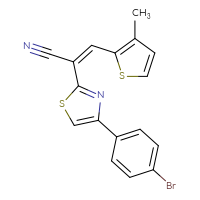 Chemical structure of (2Z)-2-[4-(4-bromophenyl)-1,3-thiazol-2-yl]-3-(3-methylthiophen-2-yl)prop-2-enenitrile - CSSB00159724409