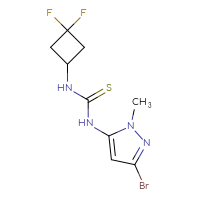 Chemical structure of 1-(3-bromo-1-methyl-1H-pyrazol-5-yl)-3-(3,3-difluorocyclobutyl)thiourea - CSSB21432510602