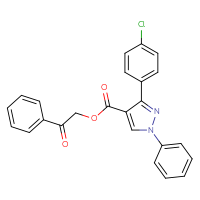 Chemical structure of 2-oxo-2-phenylethyl 3-(4-chlorophenyl)-1-phenyl-1H-pyrazole-4-carboxylate - CSSB00121684640