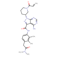 Chemical structure of 4-amino-N-{4-[(dimethylcarbamoyl)methyl]-2,3-dimethylphenyl}-1-[(3R)-1-(prop-2-enoyl)piperidin-3-yl]-1H-pyrazolo[3,4-d]pyrimidine-3-carboxamide - CSSB00161188734