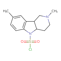 Chemical structure of 2,8-dimethyl-1H,2H,3H,4H,4aH,5H,9bH-pyrido[4,3-b]indole-5-sulfonyl chloride - CSSB21224772961