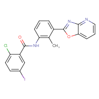 Chemical structure of 2-chloro-5-iodo-N-(2-methyl-3-{[1,3]oxazolo[4,5-b]pyridin-2-yl}phenyl)benzamide - CSSB00121686784