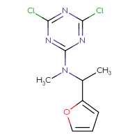 Chemical structure of 4,6-dichloro-N-[1-(furan-2-yl)ethyl]-N-methyl-1,3,5-triazin-2-amine - CSSB00024110109