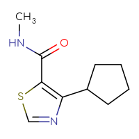Chemical structure of 4-cyclopentyl-N-methyl-1,3-thiazole-5-carboxamide - CSSB01991356540