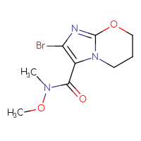 Chemical structure of 2-bromo-N-methoxy-N-methyl-5H,6H,7H-imidazo[2,1-b][1,3]oxazine-3-carboxamide - CSSB15027631635