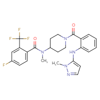 Chemical structure of 4-fluoro-N-methyl-N-(1-{2-[(1-methyl-1H-pyrazol-5-yl)amino]benzoyl}piperidin-4-yl)-2-(trifluoromethyl)benzamide - CSSB06657276145