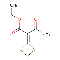 Chemical structure of ethyl 2-(1,3-dithietan-2-ylidene)-3-oxobutanoate - CSSB00010979080