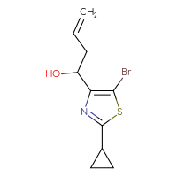 Chemical structure of 1-(5-bromo-2-cyclopropyl-1,3-thiazol-4-yl)but-3-en-1-ol - CSSB20647251864