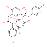 Chemical structure of 4,6,8',11'-tetrahydroxy-2,12'-bis(4-hydroxyphenyl)-2H-5',13'-dioxaspiro[1-benzofuran-3,3'-tricyclo[7.4.0.0²,⁶]tridecane]-1',6',8'-trien-4'-one - CSSB00159267480