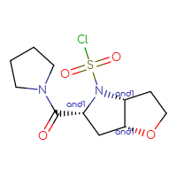 Chemical structure of rac-(3aR,5R,6aR)-5-(pyrrolidine-1-carbonyl)-hexahydro-2H-furo[3,2-b]pyrrole-4-sulfonyl chloride - CSSB21291564384