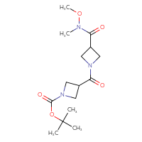Chemical structure of tert-butyl 3-{3-[methoxy(methyl)carbamoyl]azetidine-1-carbonyl}azetidine-1-carboxylate - CSSB21151589562