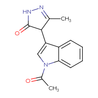 Chemical structure of 4-(1-acetyl-1H-indol-3-yl)-3-methyl-4,5-dihydro-1H-pyrazol-5-one - CSSB00102560697