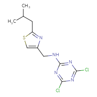 Chemical structure of 4,6-dichloro-N-{[2-(2-methylpropyl)-1,3-thiazol-4-yl]methyl}-1,3,5-triazin-2-amine - CSSB06750282492