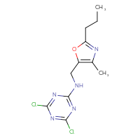 Chemical structure of 4,6-dichloro-N-[(4-methyl-2-propyl-1,3-oxazol-5-yl)methyl]-1,3,5-triazin-2-amine - CSSB21332126863