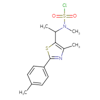 Chemical structure of N-methyl-N-{1-[4-methyl-2-(4-methylphenyl)-1,3-thiazol-5-yl]ethyl}sulfamoyl chloride - CSSB21224776049