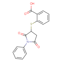 Chemical structure of 2-[(2,5-dioxo-1-phenylpyrrolidin-3-yl)sulfanyl]benzoic acid - CSSB00020601462