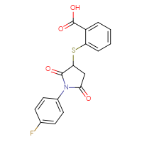 Chemical structure of 2-{[1-(4-fluorophenyl)-2,5-dioxopyrrolidin-3-yl]sulfanyl}benzoic acid - CSSB00132943012