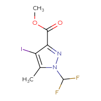 Chemical structure of methyl 1-(difluoromethyl)-4-iodo-5-methyl-1H-pyrazole-3-carboxylate - CSSB06358532425