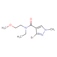 Chemical structure of 3-bromo-N-ethyl-N-(2-methoxyethyl)-1-methyl-1H-pyrazole-4-carboxamide - CSSB01994944079
