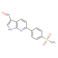 Chemical structure of 6-(4-methanesulfonylphenyl)-1H-pyrrolo[2,3-b]pyridine-3-carbaldehyde - CSSB13884817867