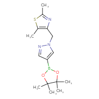 Chemical structure of 2,5-dimethyl-4-{[4-(4,4,5,5-tetramethyl-1,3,2-dioxaborolan-2-yl)-1H-pyrazol-1-yl]methyl}-1,3-thiazole - CSSB00125100402