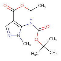 Chemical structure of ethyl 5-{[(tert-butoxy)carbonyl]amino}-1-methyl-1H-pyrazole-4-carboxylate - CSSB02126183513